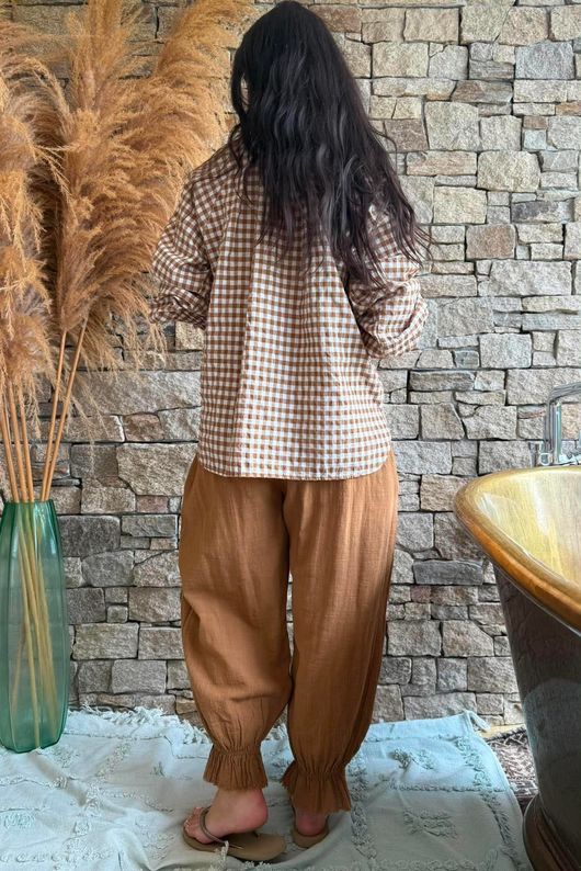 Nonni Gingham Poet Blouse Hazelnut
